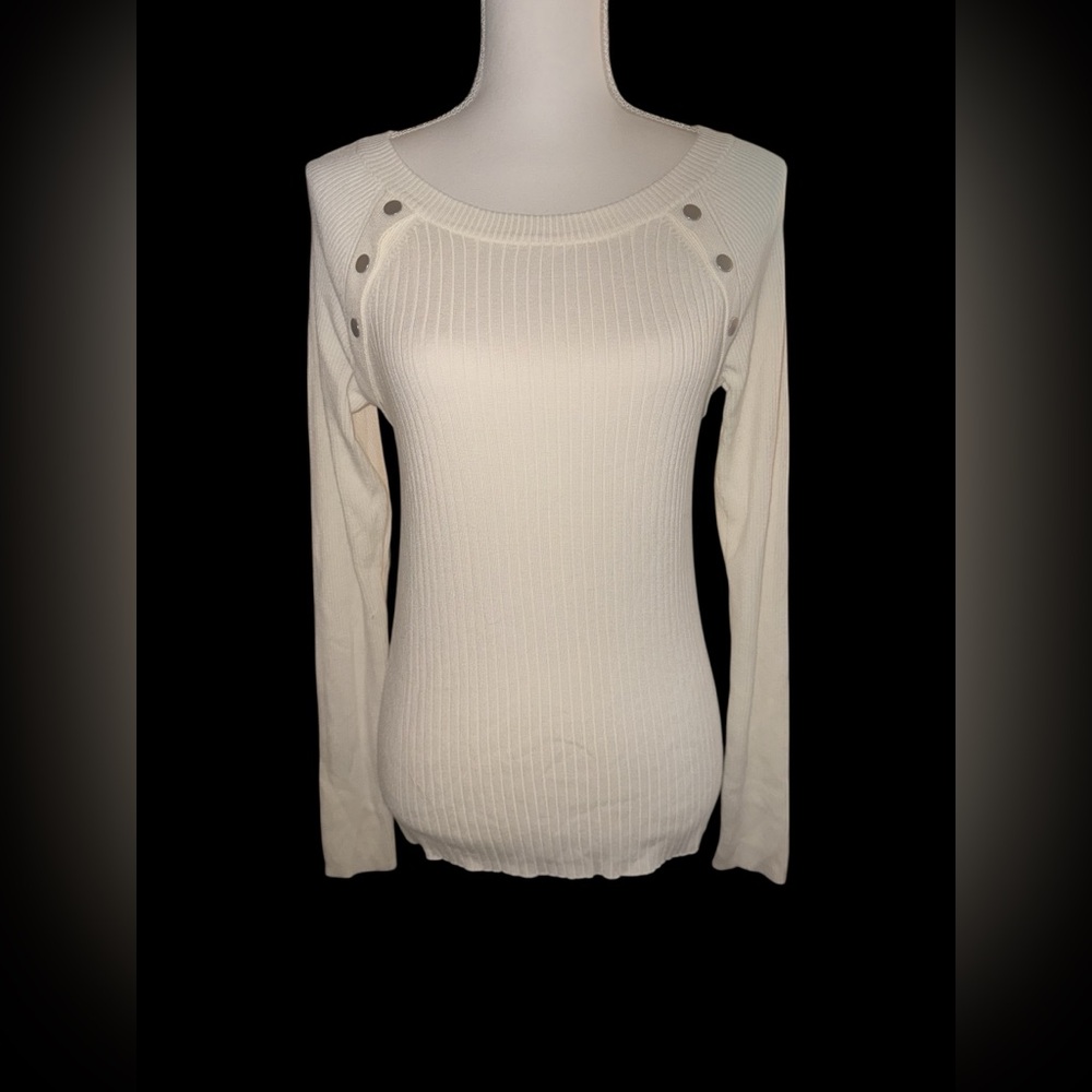 ✨ Express Cream Sweater Top – Silver Button Detail | Size L BNWT